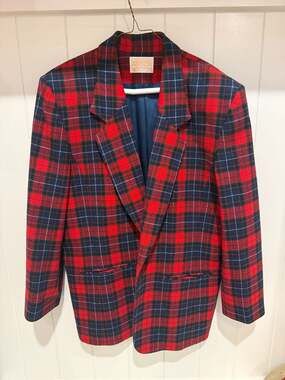 Vintage Pendleton Red Tartan Plaid 100% Virgin Wool Blazer Size 12